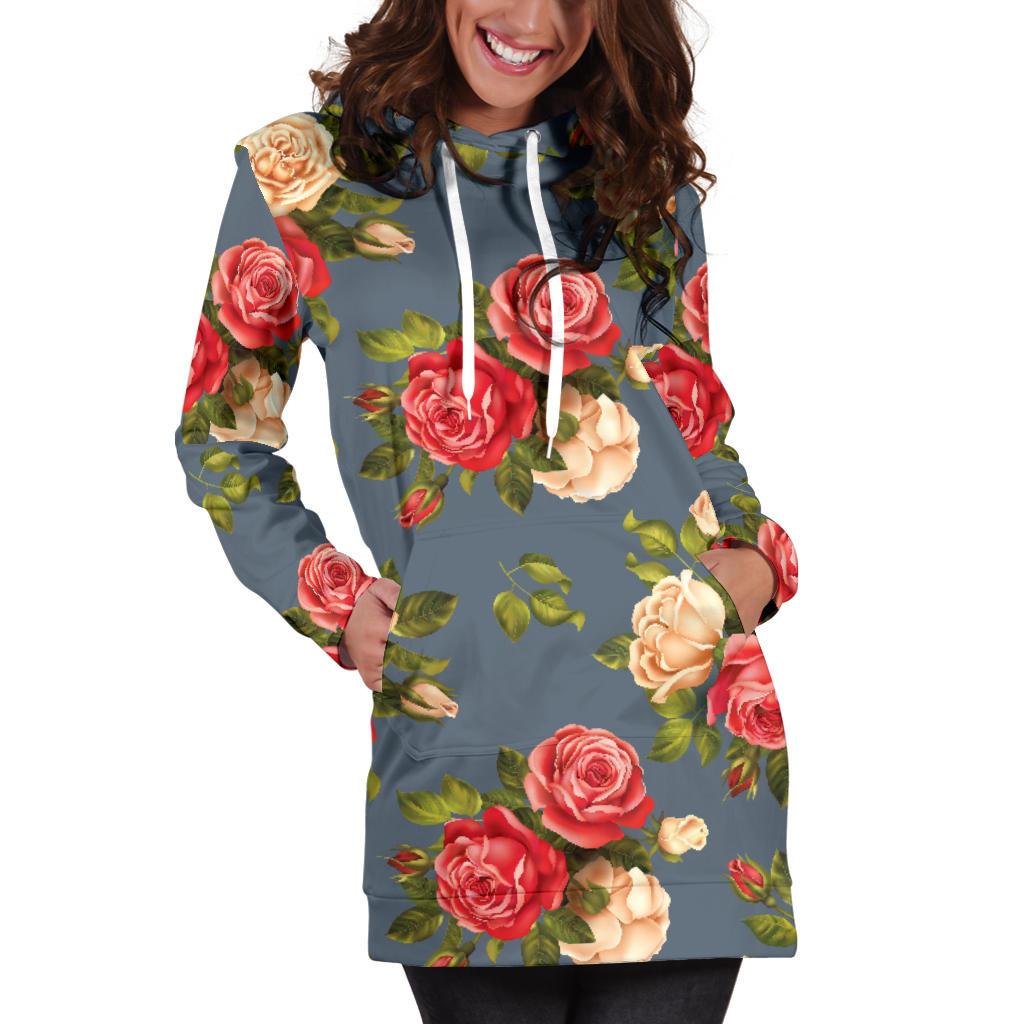 Rose Pattern Print Design RO017 Women Hoodie Dress
