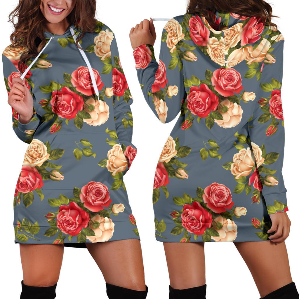 Rose Pattern Print Design RO017 Women Hoodie Dress
