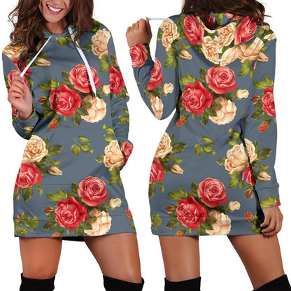 Rose Pattern Print Design RO017 Women Hoodie Dress