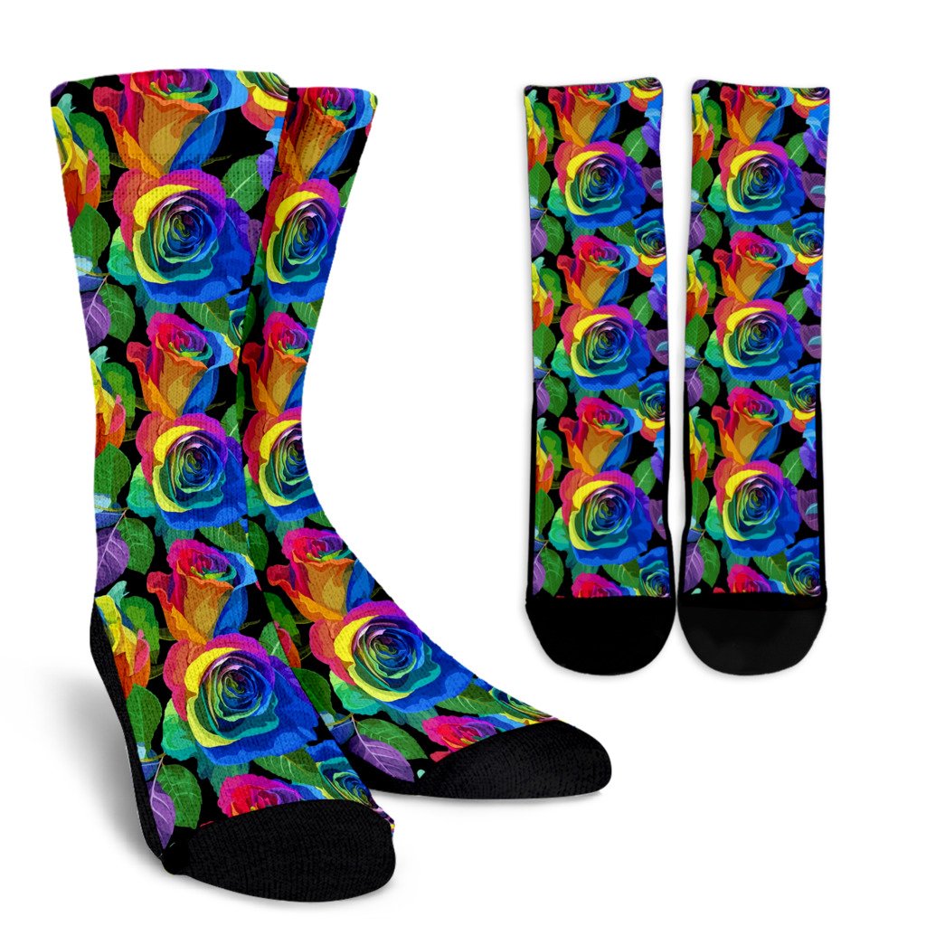 Rose Pattern Print Design RO02 Crew Socks-JORJUNE.COM