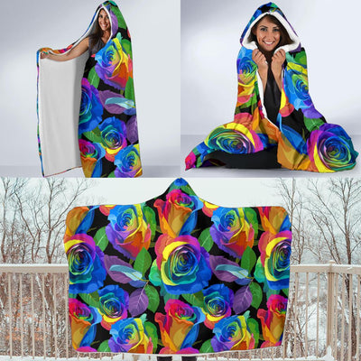 Rose Pattern Print Design RO02 Hooded Blanket-JORJUNE.COM