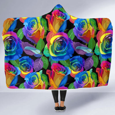 Rose Pattern Print Design RO02 Hooded Blanket-JORJUNE.COM