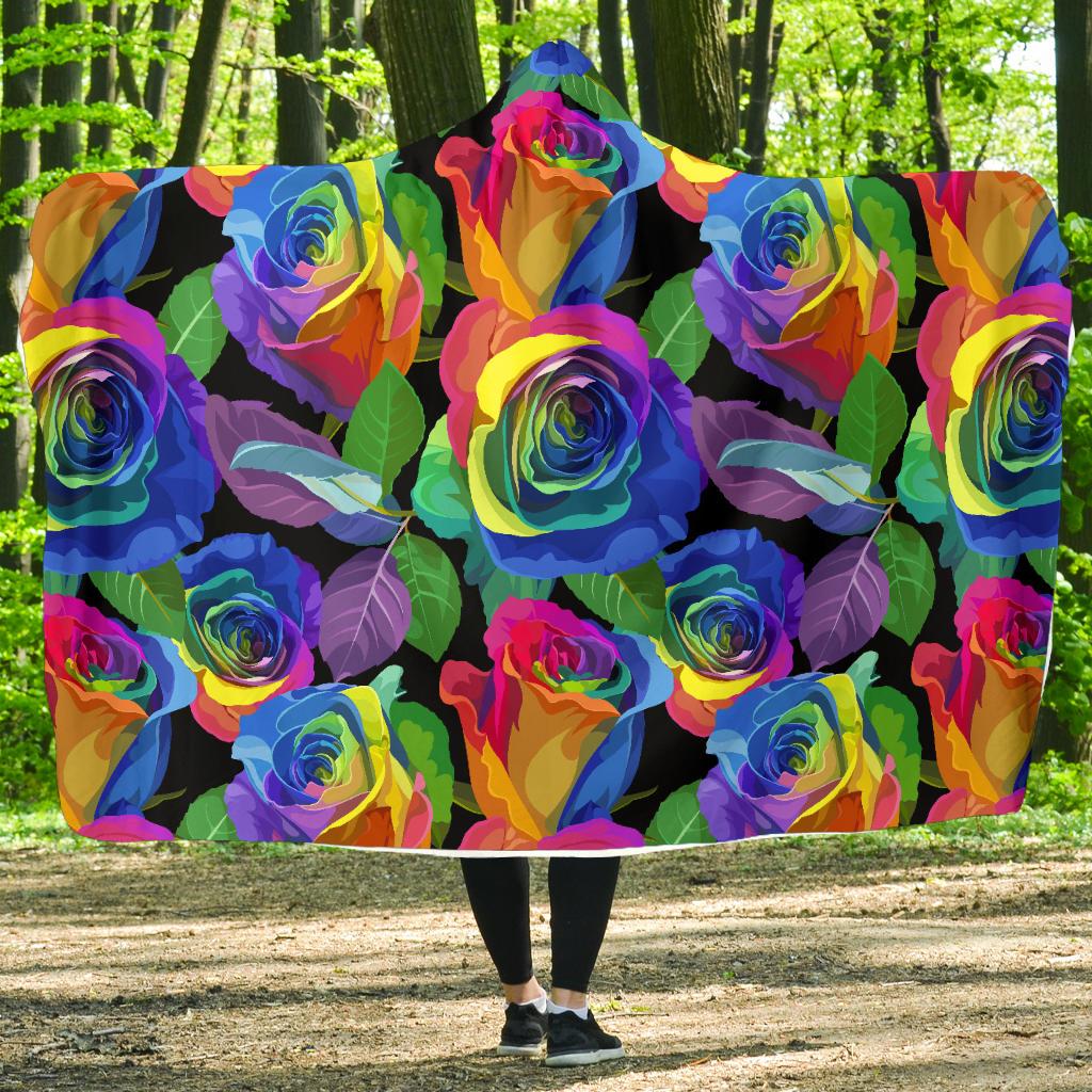 Rose Pattern Print Design RO02 Hooded Blanket-JORJUNE.COM