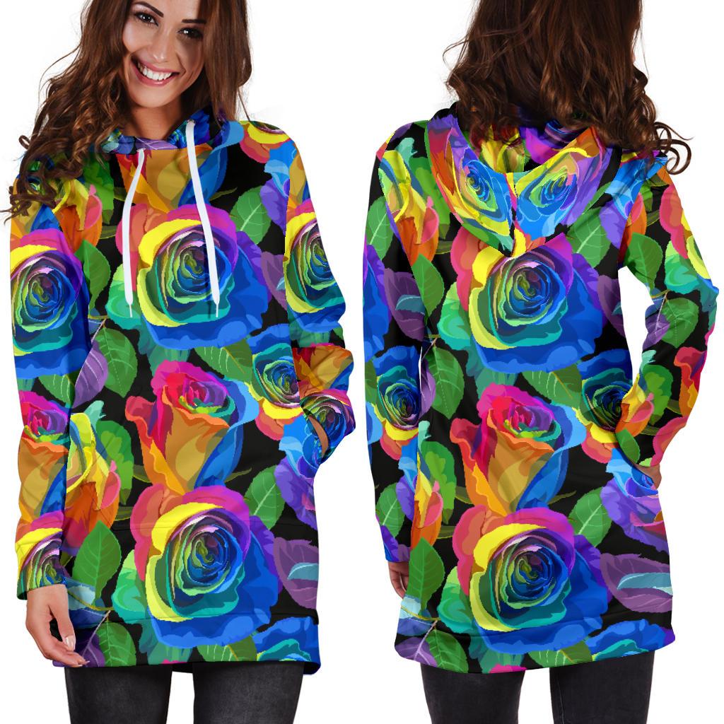 Rose Pattern Print Design RO02 Women Hoodie Dress