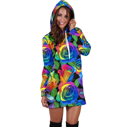 Rose Pattern Print Design RO02 Women Hoodie Dress
