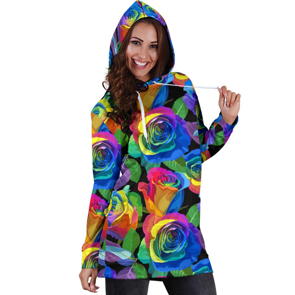 Rose Pattern Print Design RO02 Women Hoodie Dress