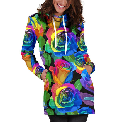 Rose Pattern Print Design RO02 Women Hoodie Dress