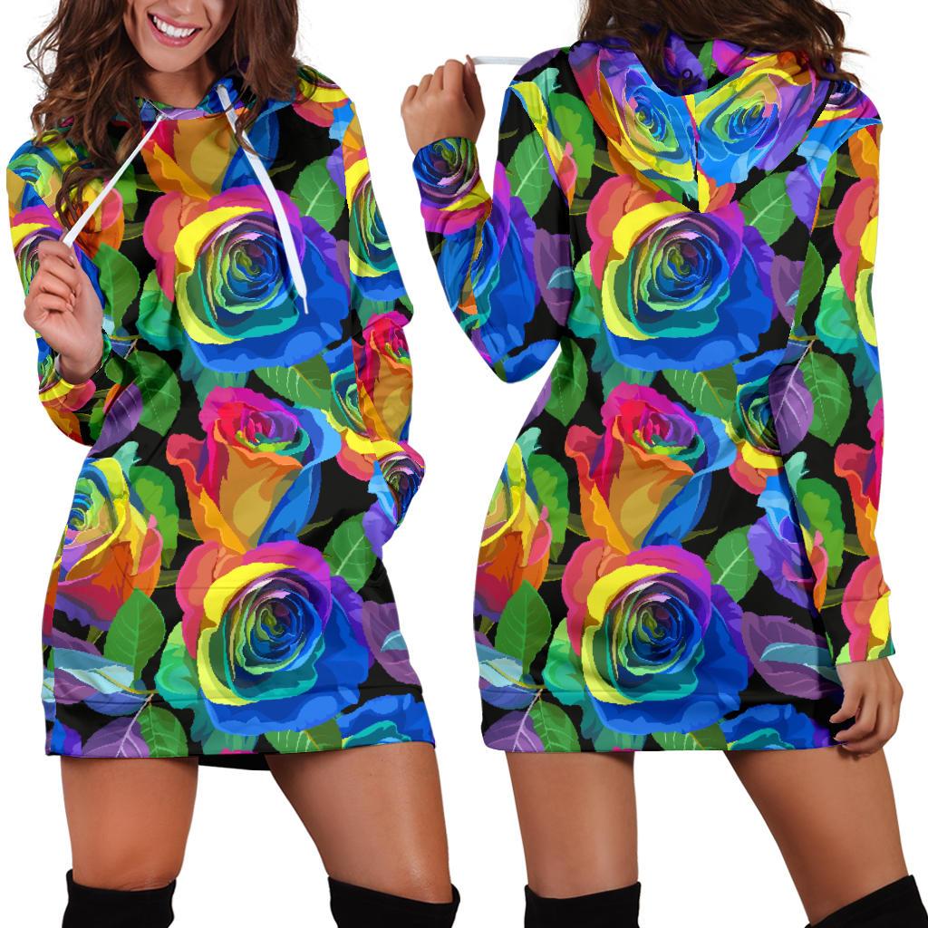 Rose Pattern Print Design RO02 Women Hoodie Dress
