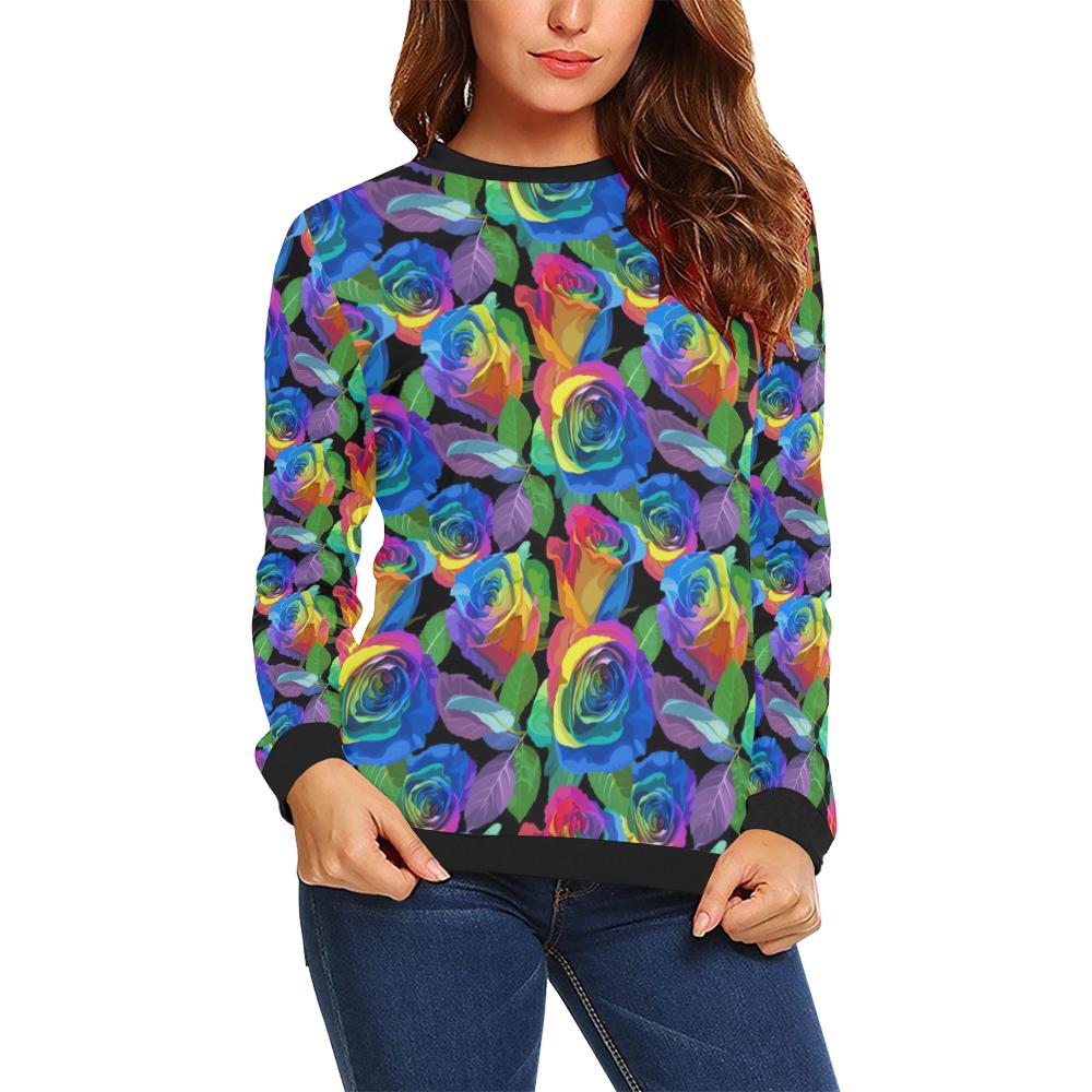 Rose Pattern Print Design RO02 Women Long Sleeve Sweatshirt-JorJune