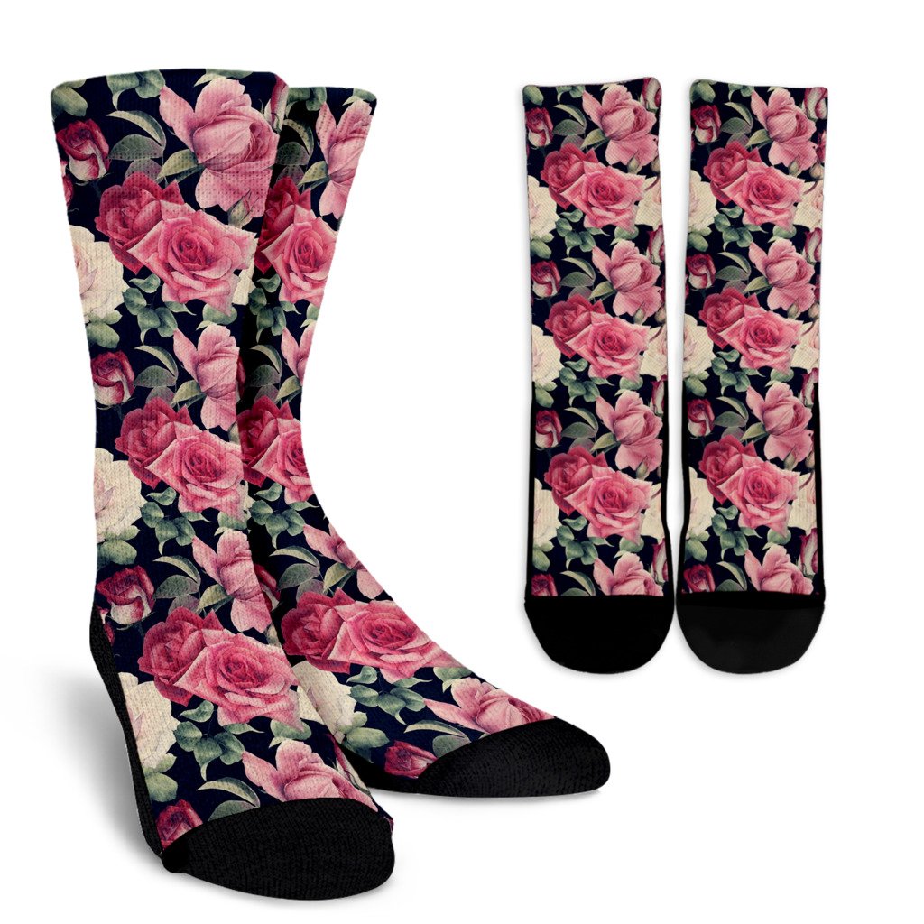 Rose Pattern Print Design RO05 Crew Socks-JORJUNE.COM