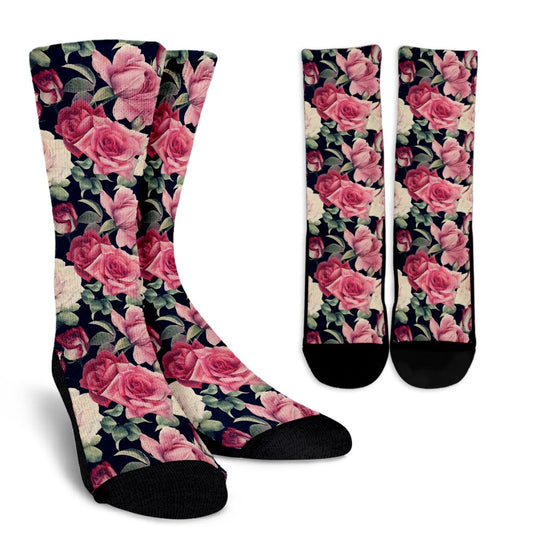 Rose Pattern Print Design RO05 Crew Socks-JORJUNE.COM