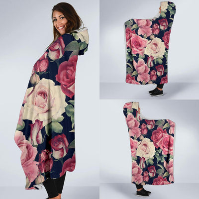 Rose Pattern Print Design RO05 Hooded Blanket-JORJUNE.COM