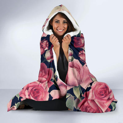 Rose Pattern Print Design RO05 Hooded Blanket-JORJUNE.COM