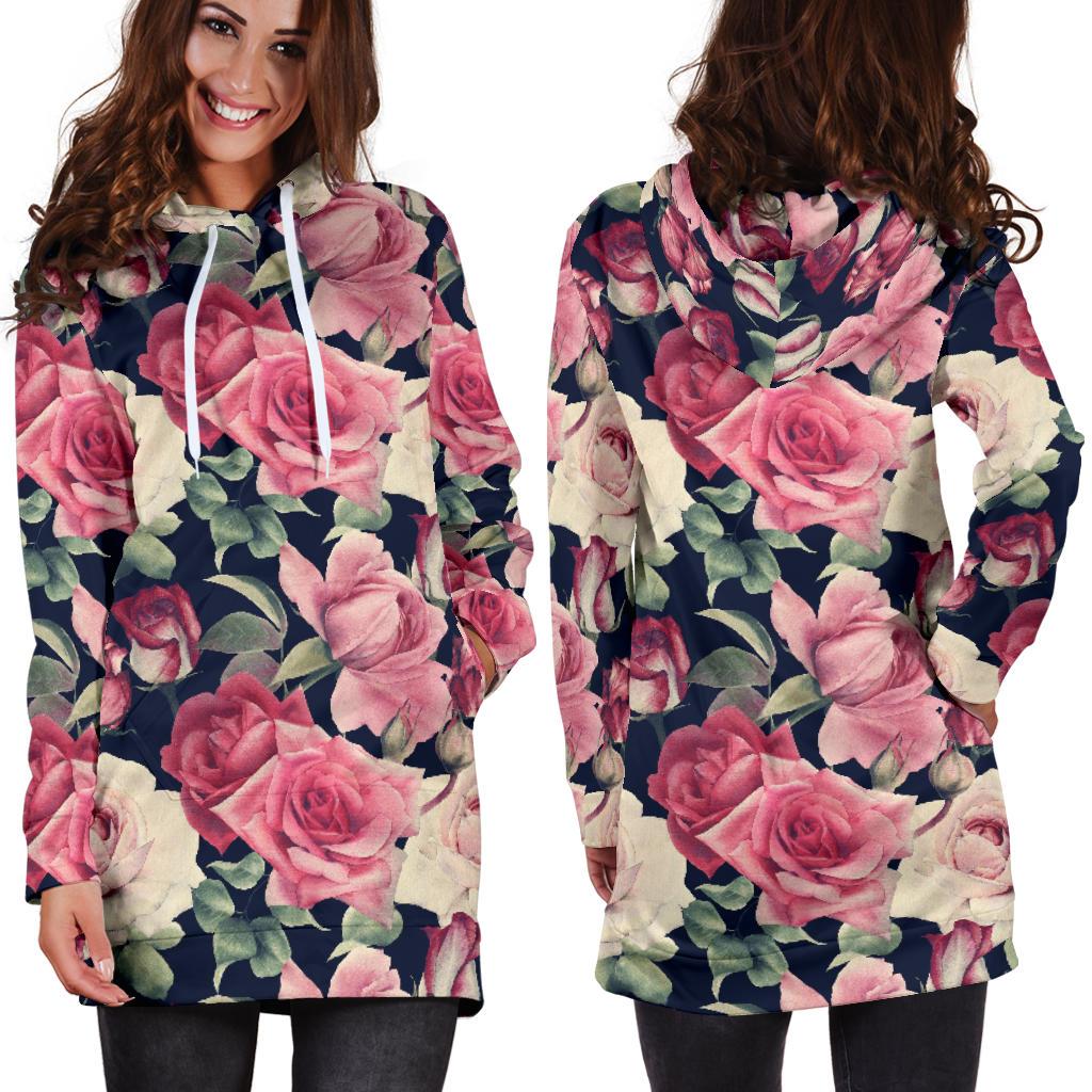 Rose Pattern Print Design RO05 Women Hoodie Dress