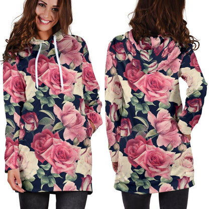 Rose Pattern Print Design RO05 Women Hoodie Dress