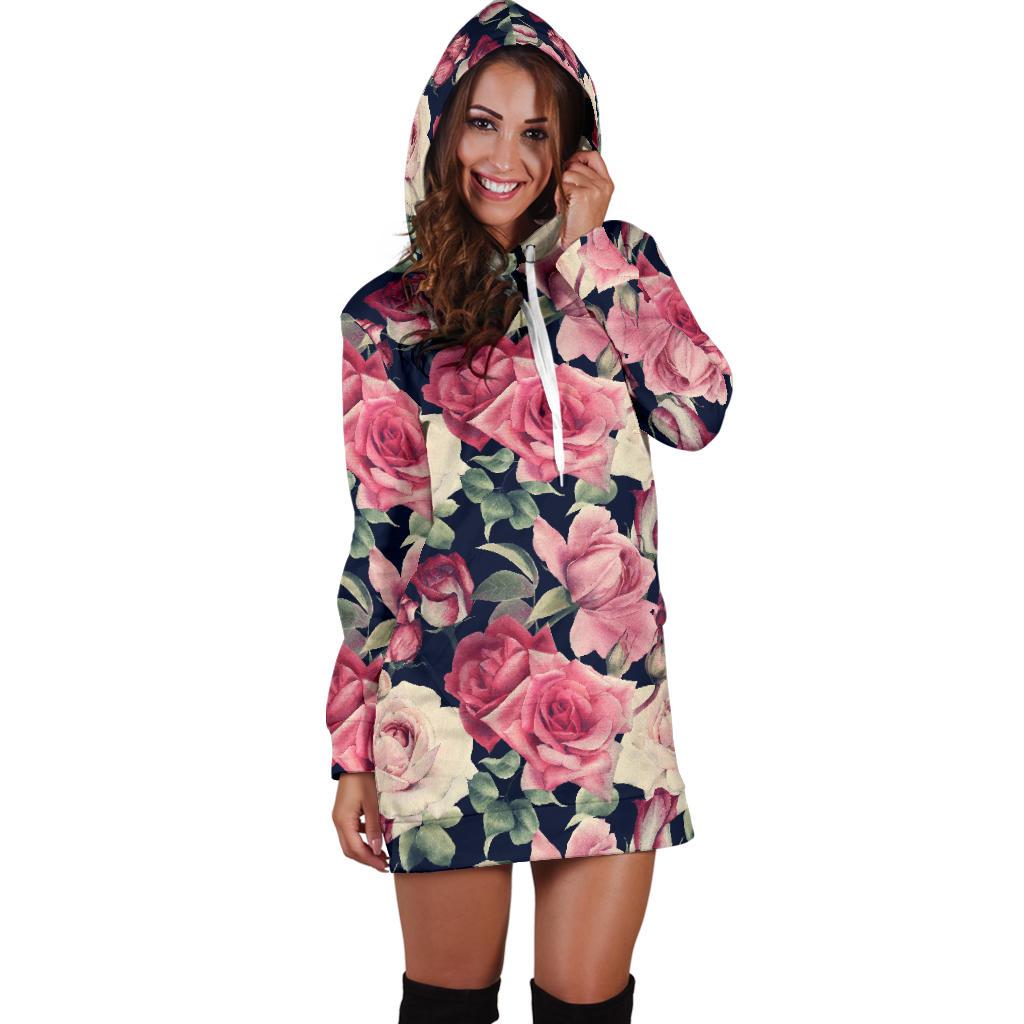 Rose Pattern Print Design RO05 Women Hoodie Dress