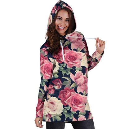 Rose Pattern Print Design RO05 Women Hoodie Dress