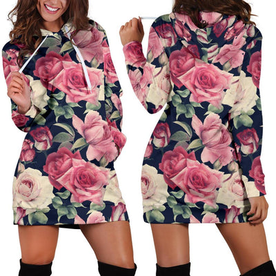 Rose Pattern Print Design RO05 Women Hoodie Dress