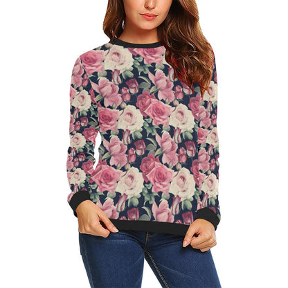 Rose Pattern Print Design RO05 Women Long Sleeve Sweatshirt-JorJune