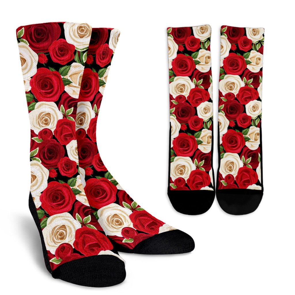 Rose Pattern Print Design RO06 Crew Socks-JORJUNE.COM