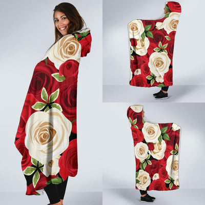 Rose Pattern Print Design RO06 Hooded Blanket-JORJUNE.COM