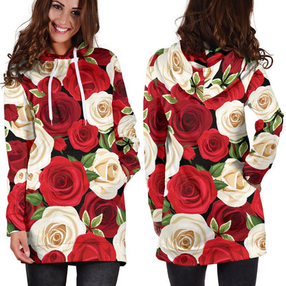 Rose Pattern Print Design RO06 Women Hoodie Dress