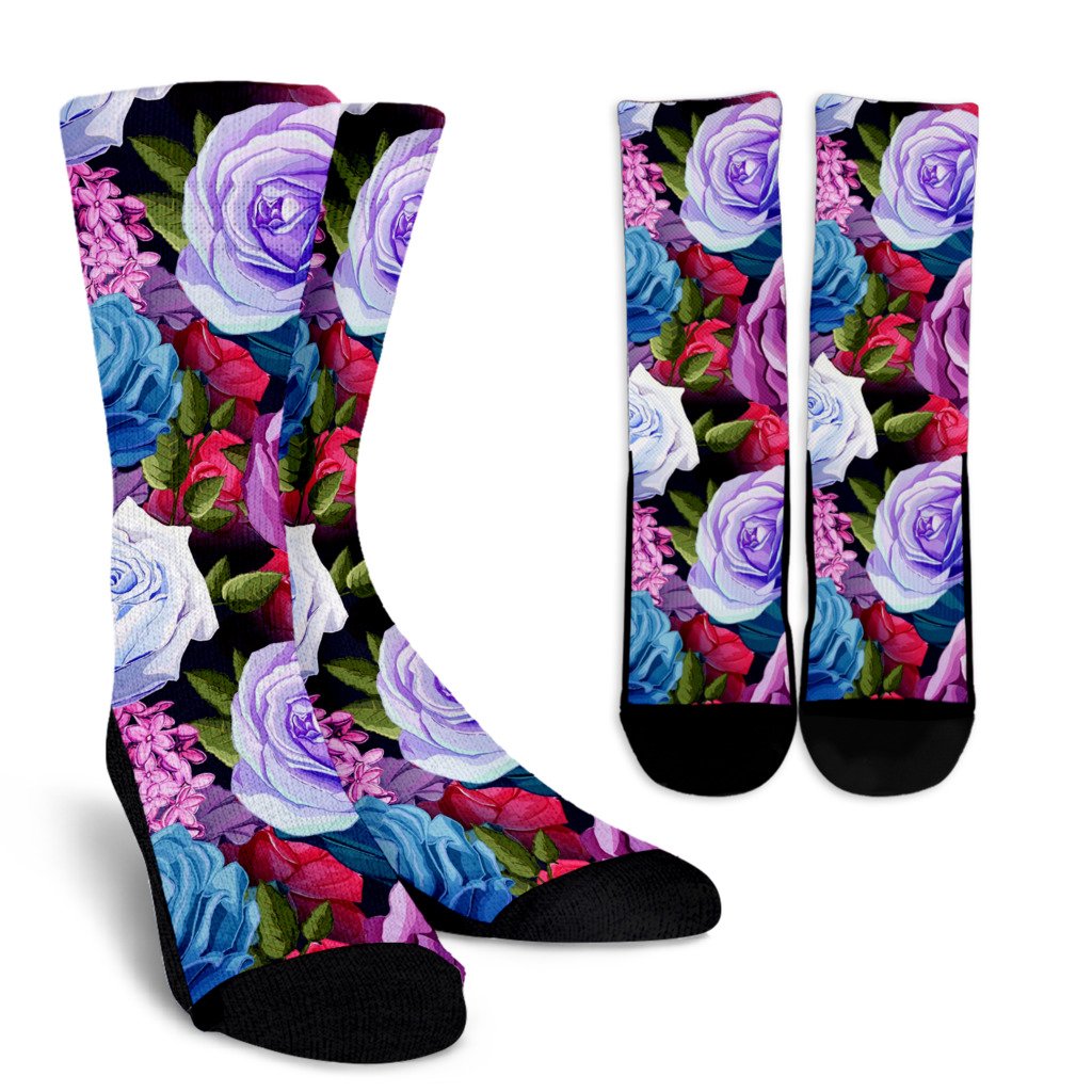 Rose Pattern Print Design RO09 Crew Socks-JORJUNE.COM