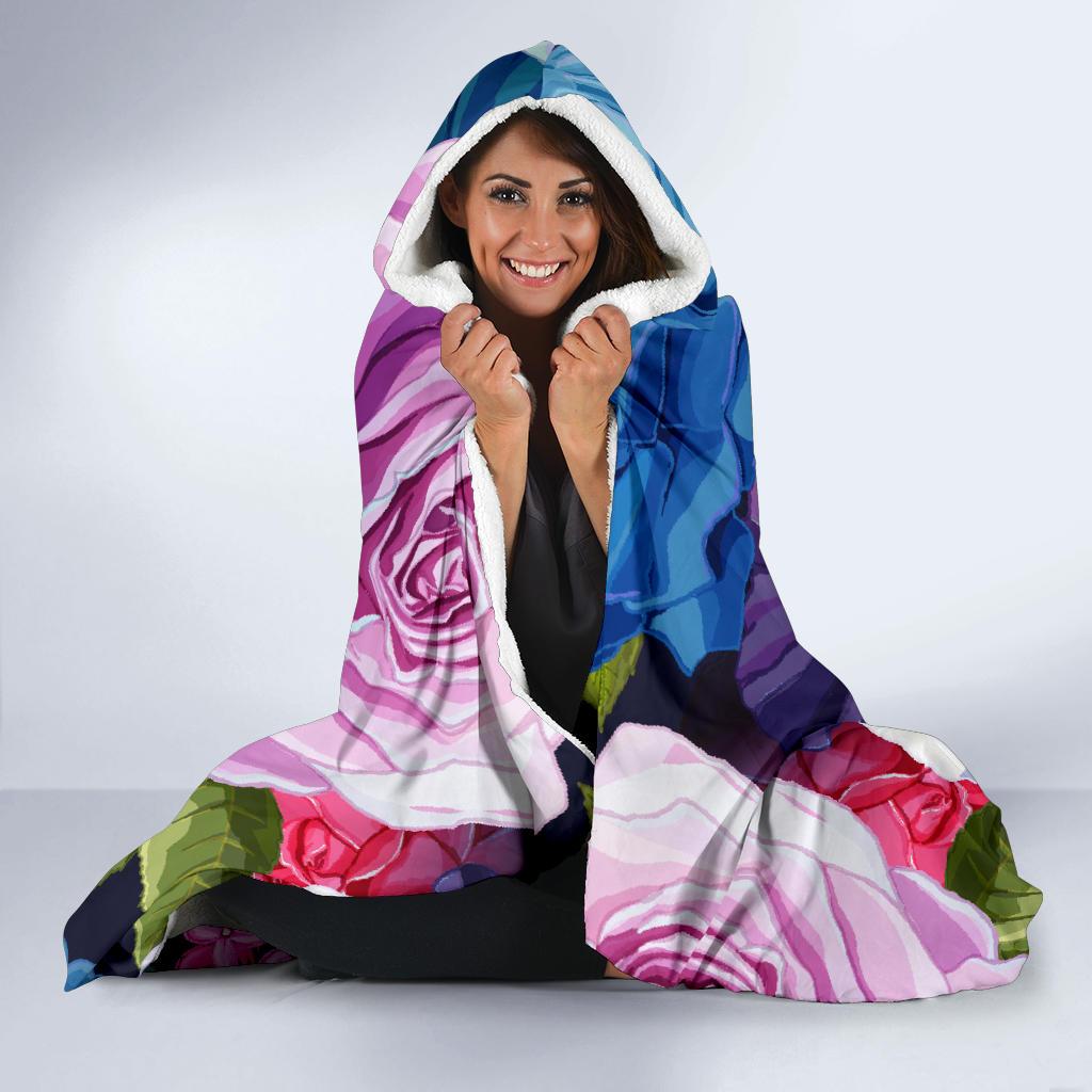 Rose Pattern Print Design RO09 Hooded Blanket-JORJUNE.COM