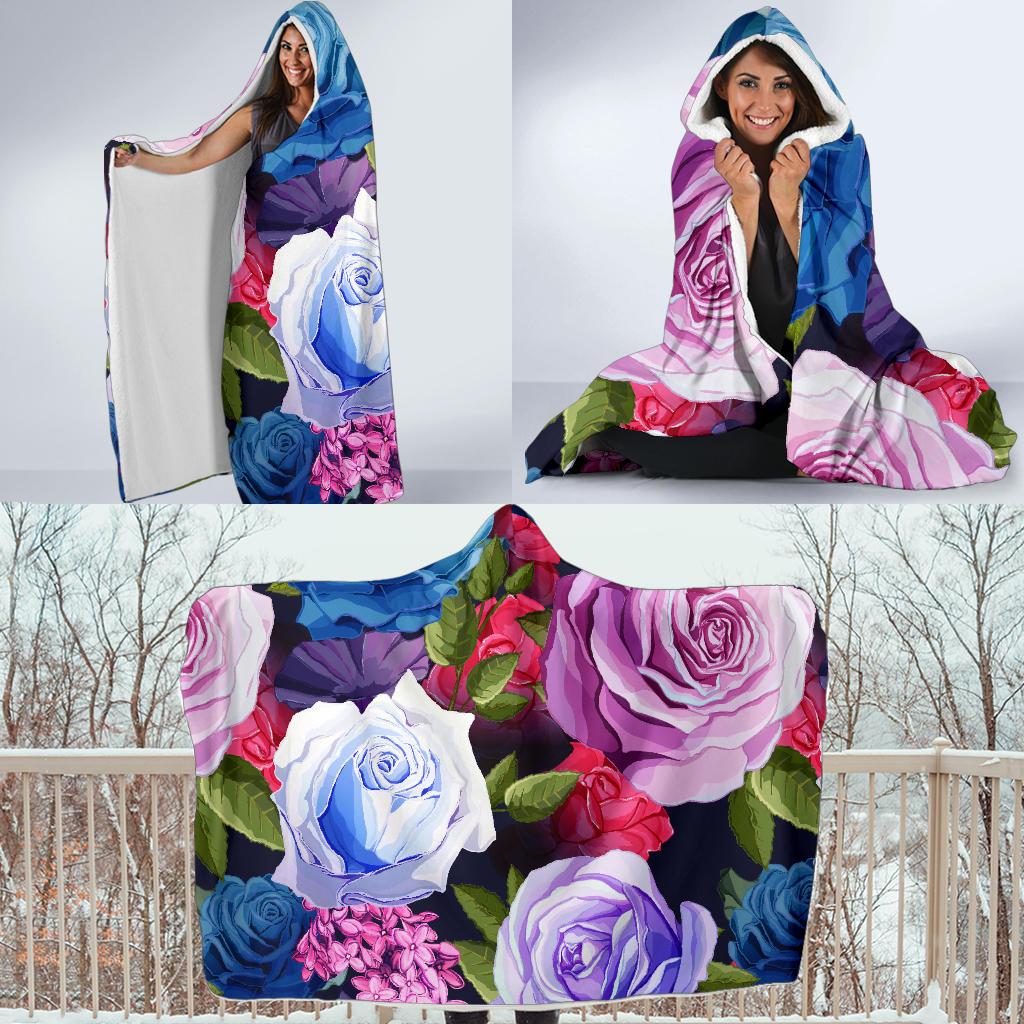 Rose Pattern Print Design RO09 Hooded Blanket-JORJUNE.COM