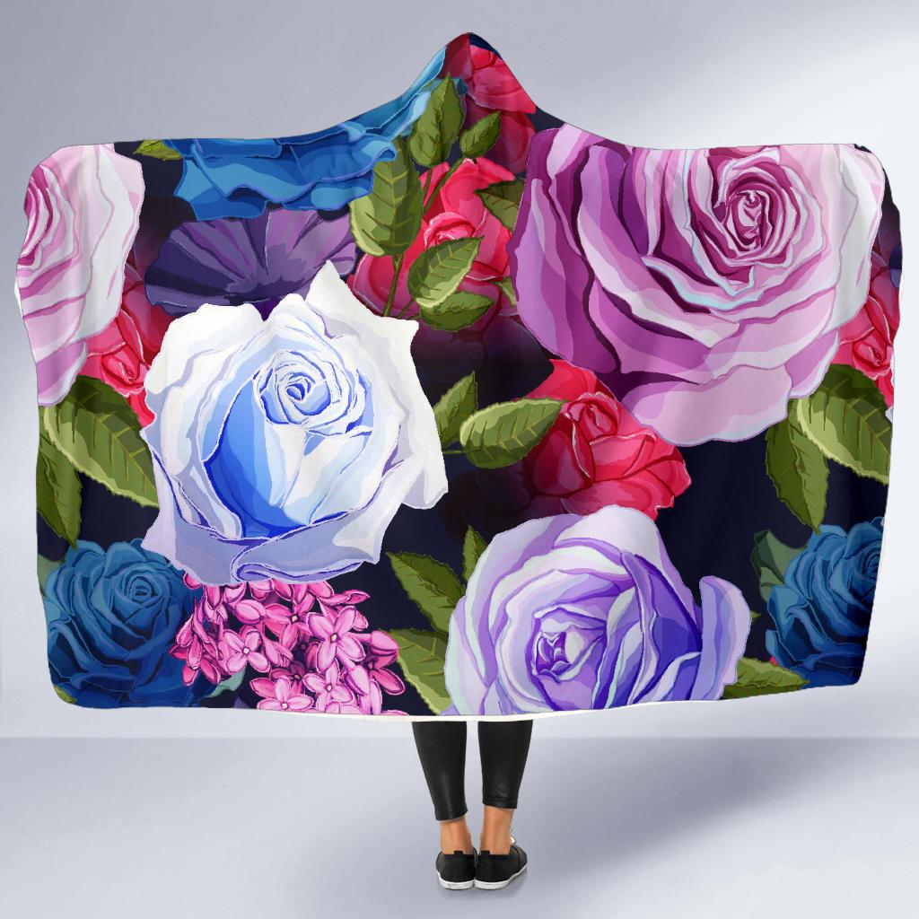 Rose Pattern Print Design RO09 Hooded Blanket-JORJUNE.COM