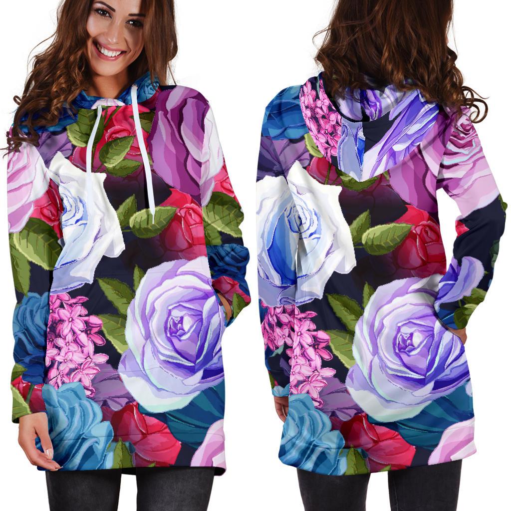 Rose Pattern Print Design RO09 Women Hoodie Dress