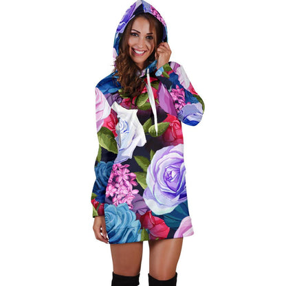 Rose Pattern Print Design RO09 Women Hoodie Dress