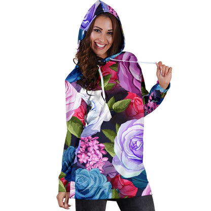 Rose Pattern Print Design RO09 Women Hoodie Dress