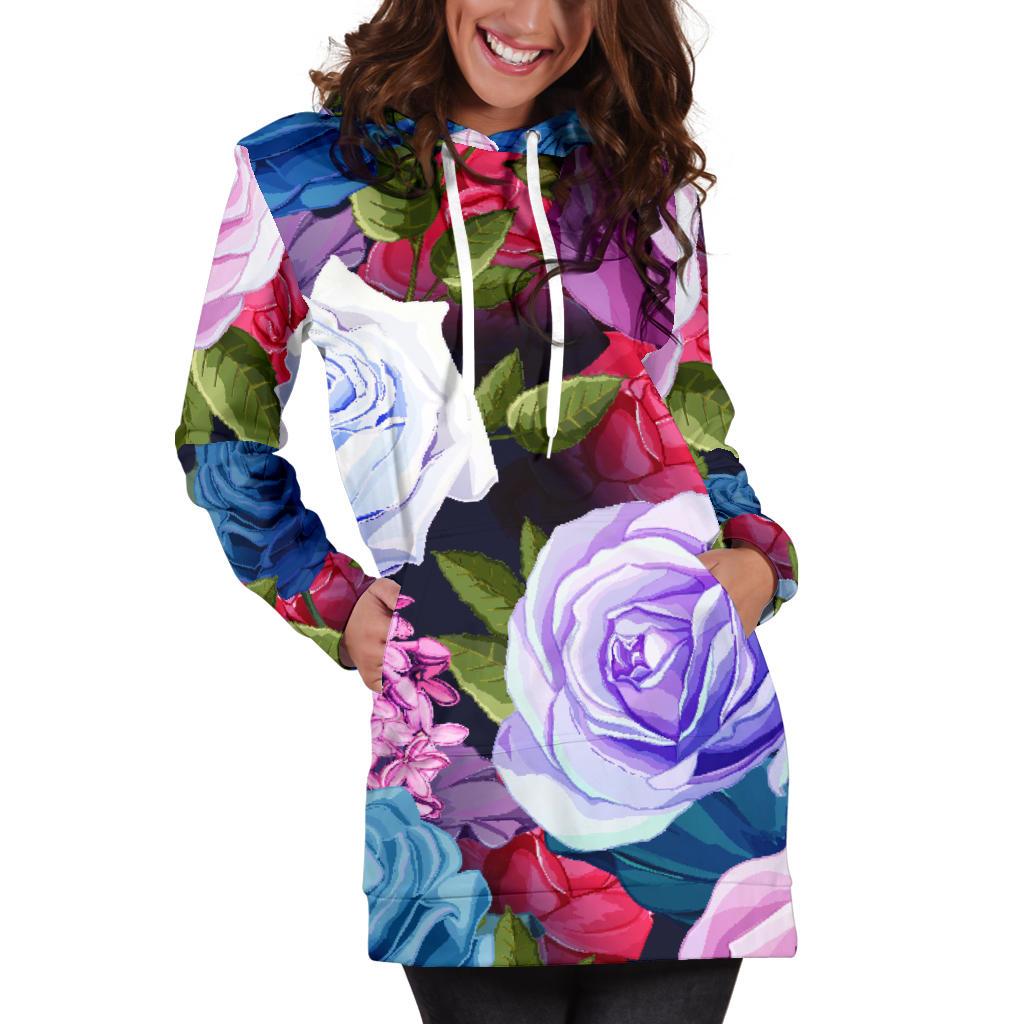 Rose Pattern Print Design RO09 Women Hoodie Dress