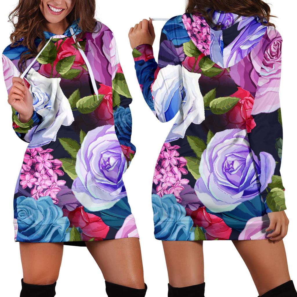 Rose Pattern Print Design RO09 Women Hoodie Dress