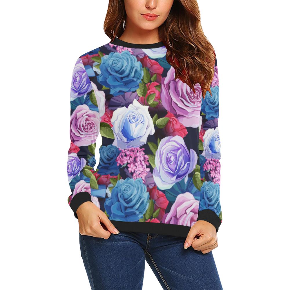 Rose Pattern Print Design RO09 Women Long Sleeve Sweatshirt-JorJune