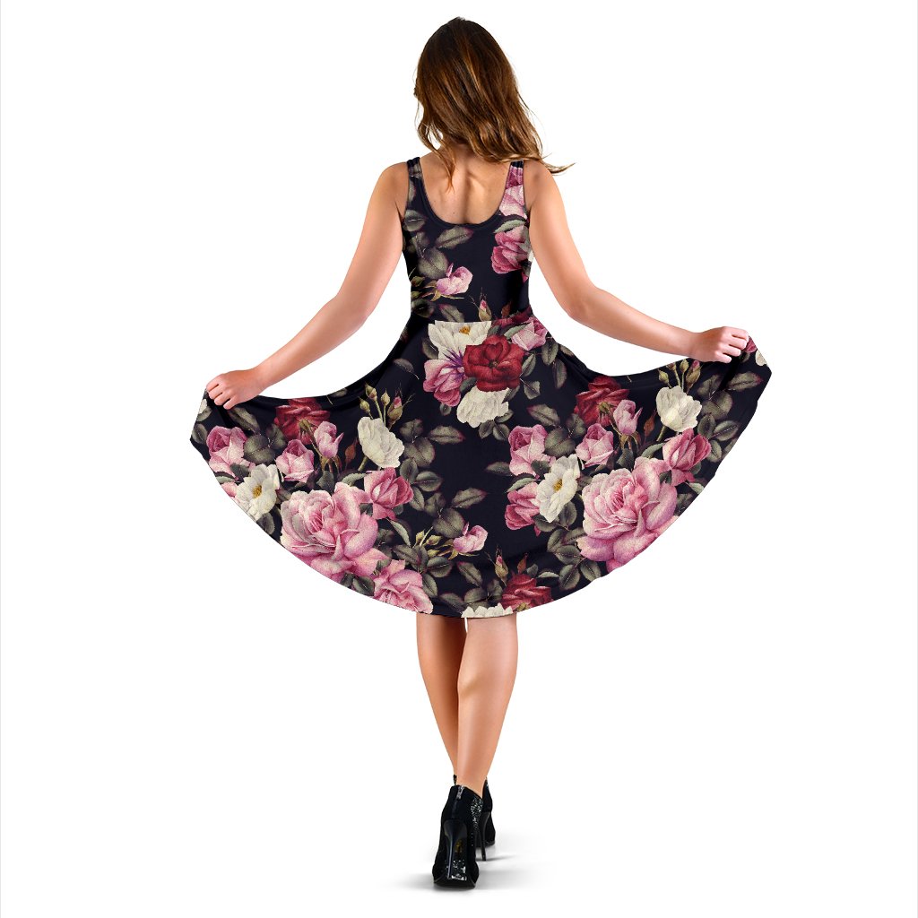 Rose Pattern Sleeveless Mini Dress