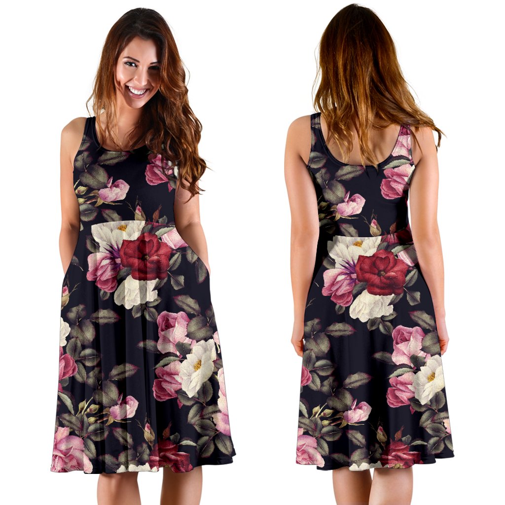 Rose Pattern Sleeveless Mini Dress