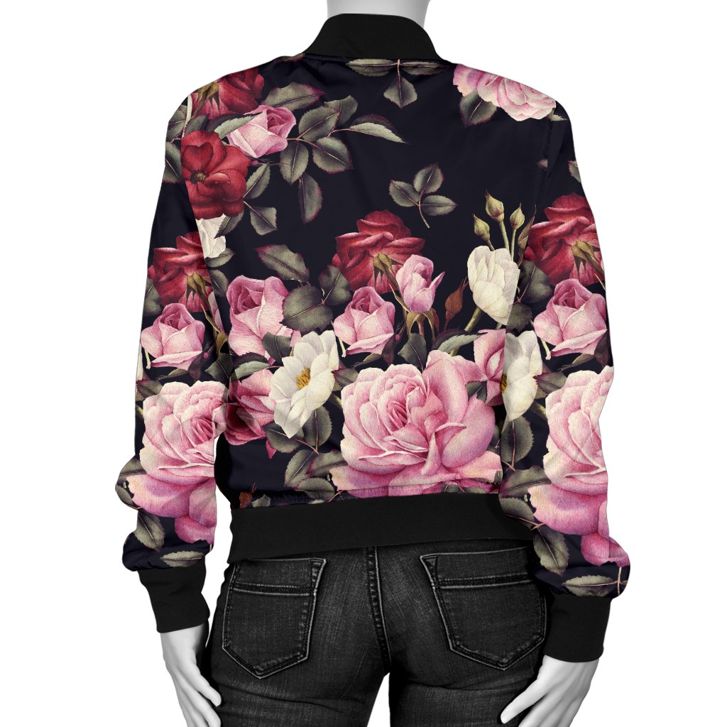 Rose Pattern Women Casual Bomber Jacket