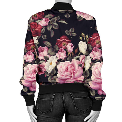 Rose Pattern Women Casual Bomber Jacket