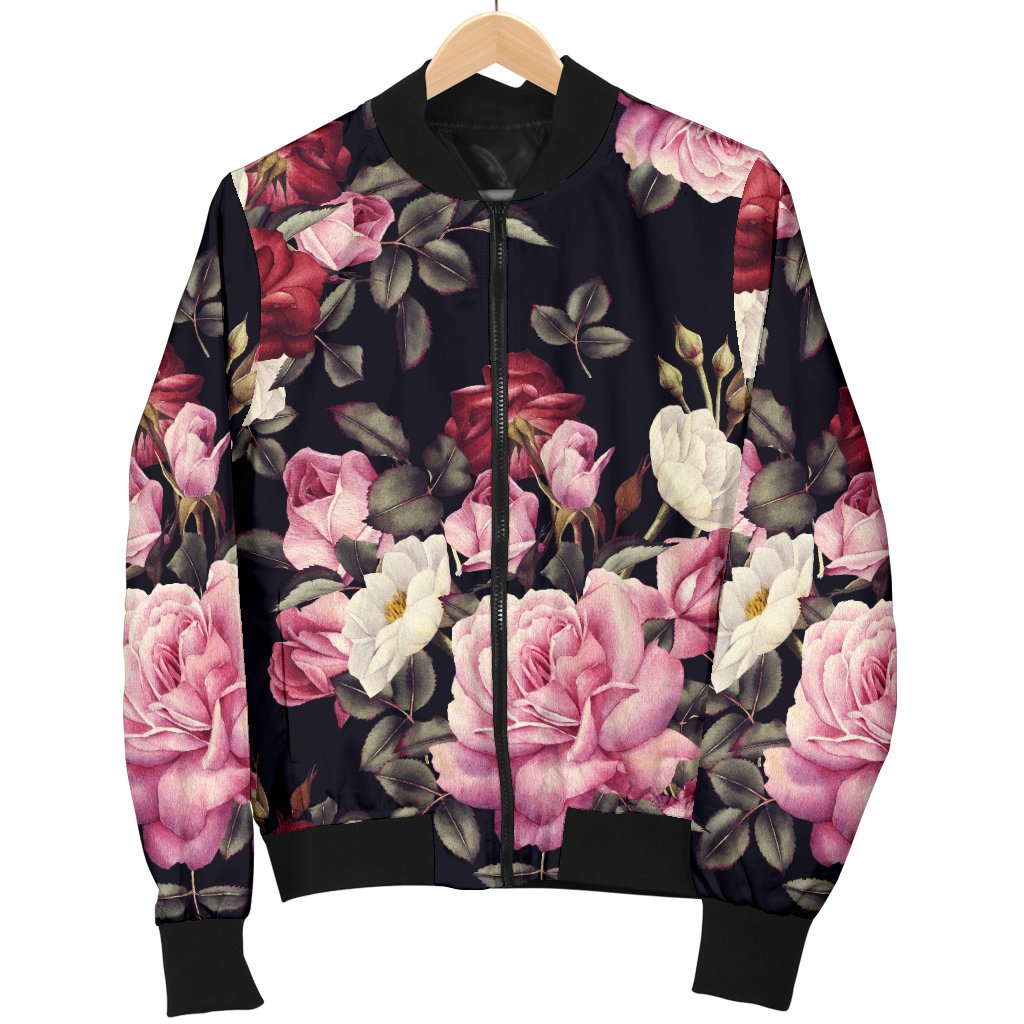 Rose Pattern Women Casual Bomber Jacket