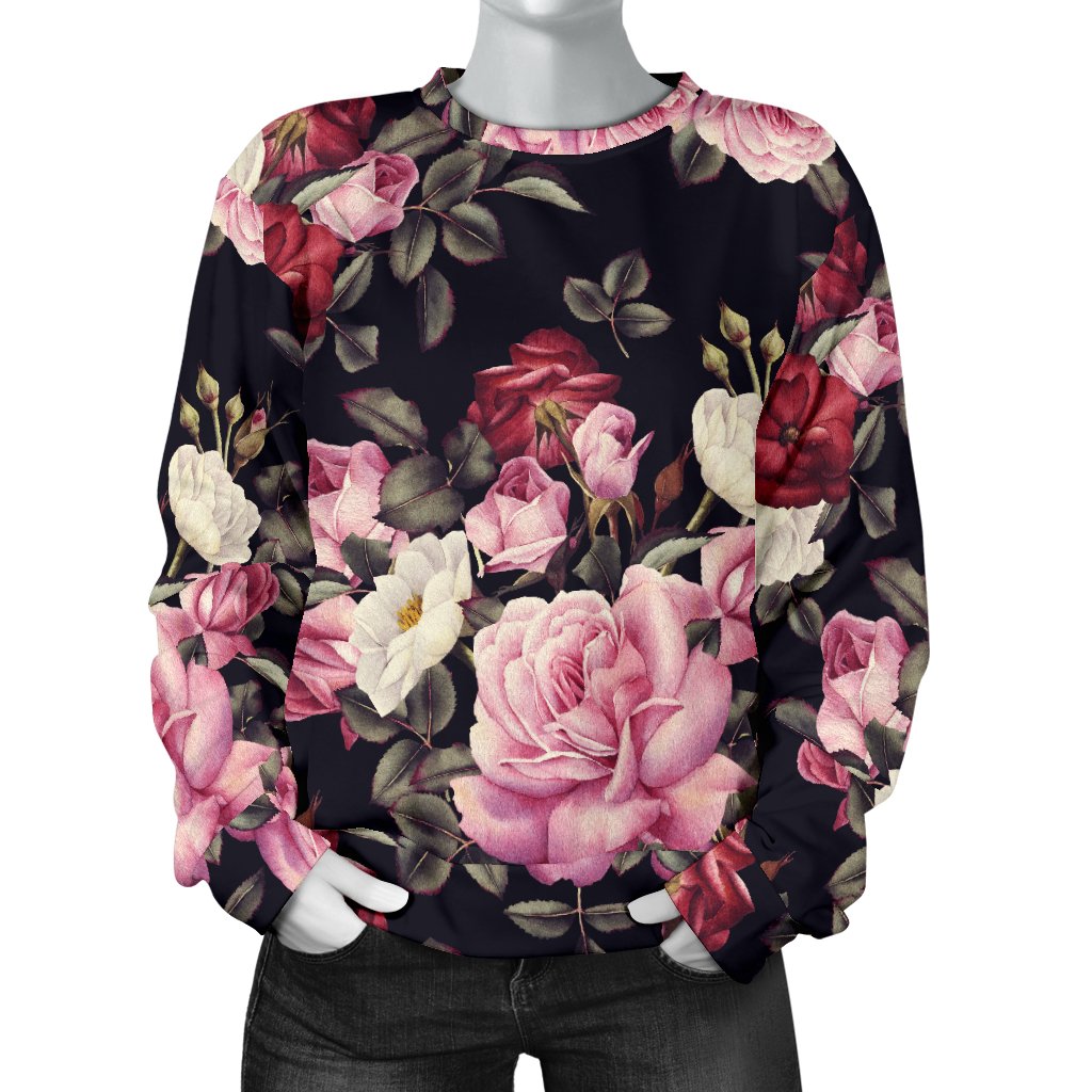 Rose Pattern Women Crewneck Sweatshirt