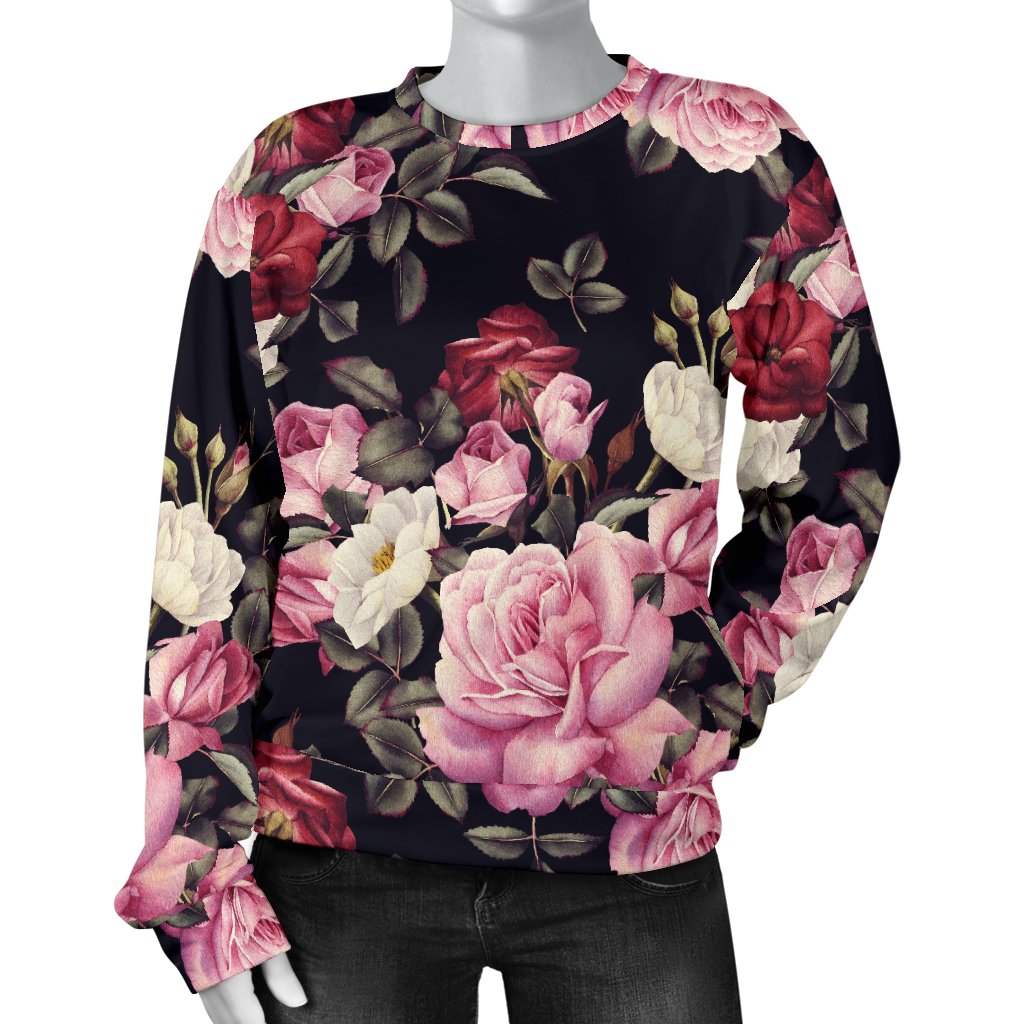 Rose Pattern Women Crewneck Sweatshirt