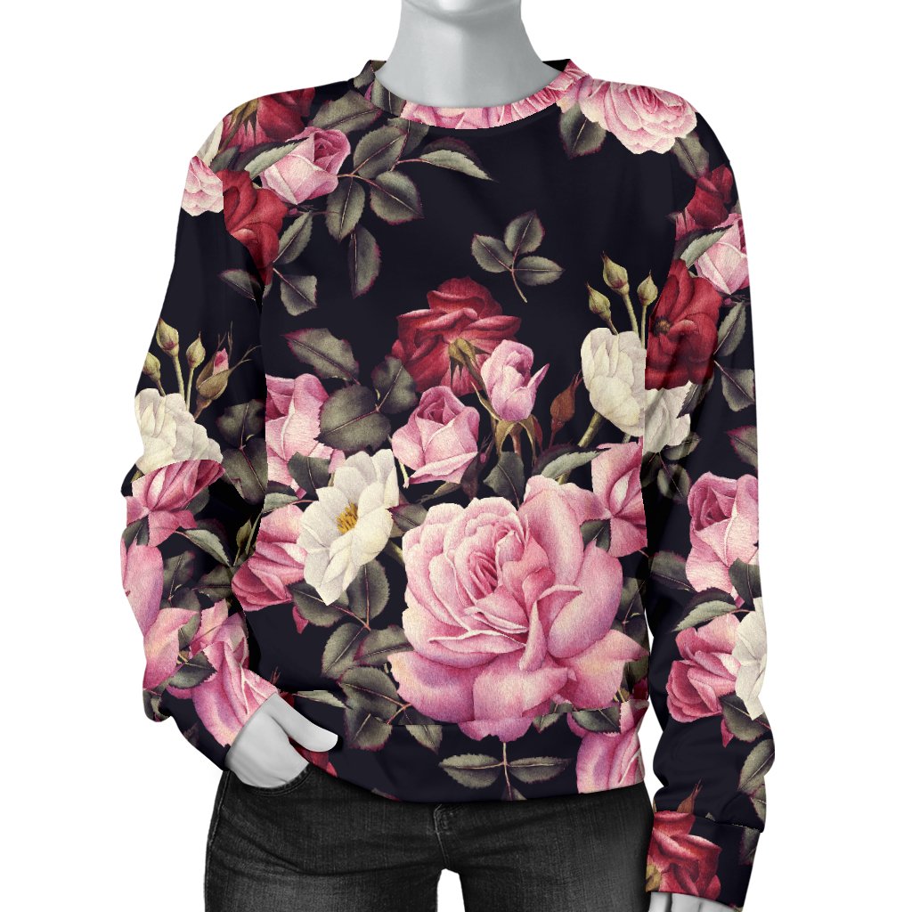 Rose Pattern Women Crewneck Sweatshirt