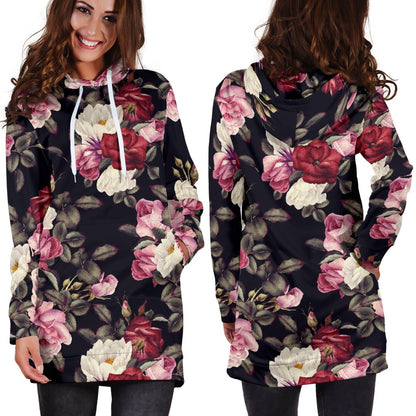 Rose Pattern Women Hoodie Dress