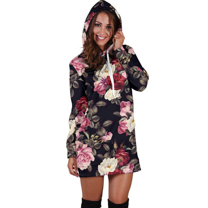 Rose Pattern Women Hoodie Dress
