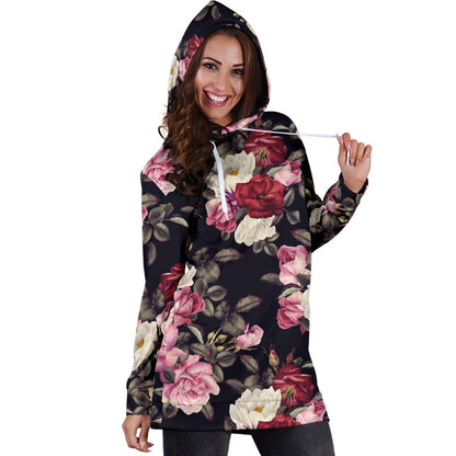 Rose Pattern Women Hoodie Dress