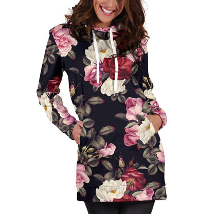 Rose Pattern Women Hoodie Dress