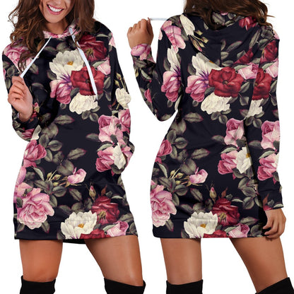 Rose Pattern Women Hoodie Dress