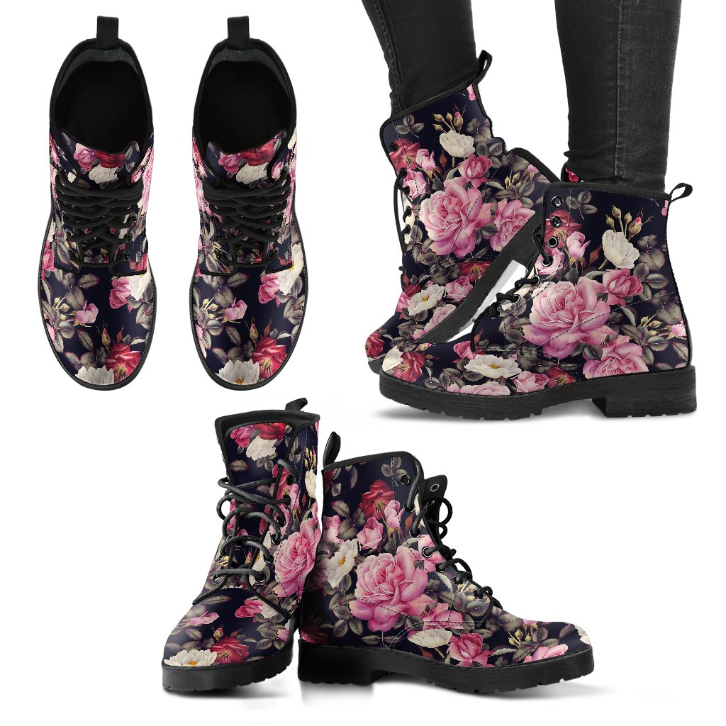 Rose Pattern Women Leather Boots